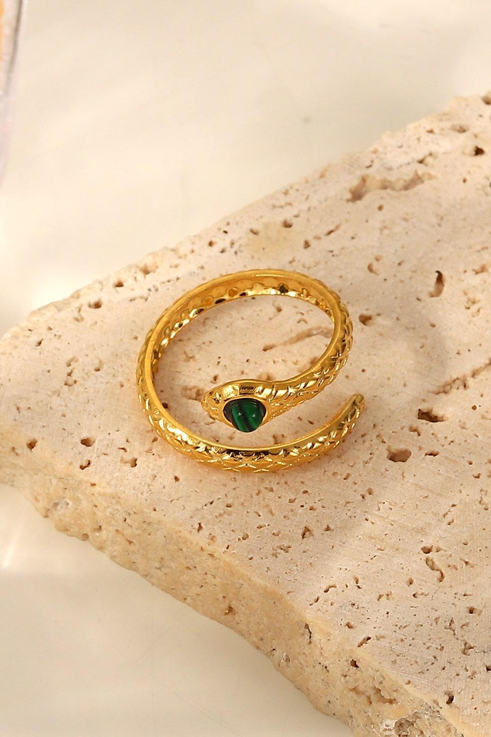 Artistic Expression Malachite Bypass Gold Snake Ring - MXSTUDIO.COM