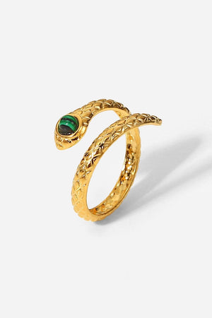 Artistic Expression Malachite Bypass Gold Snake Ring - MXSTUDIO.COM