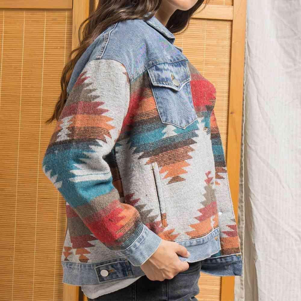 Artsy Button Down Printed Denim Shacket - MXSTUDIO.COM