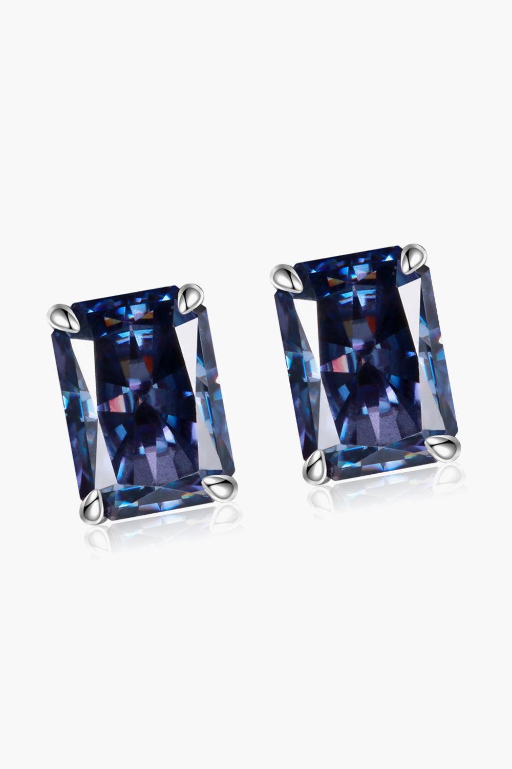 Astonish 2 Carat Blue Rectangle Moissanite Stud Earrings - MXSTUDIO.COM