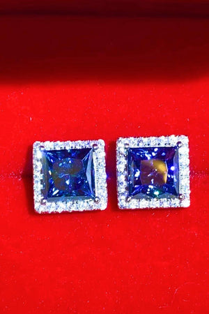 Astonish Me 4 Carat Blue Square Moissanite Earrings - MXSTUDIO.COM