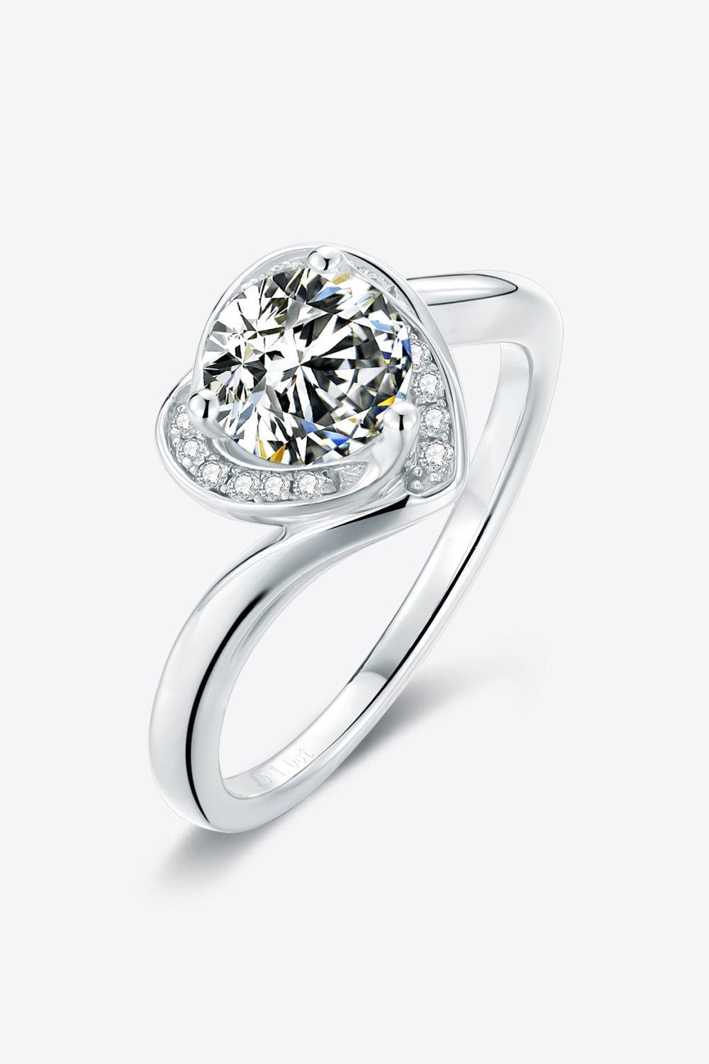 Astonishing Sterling Silver 1 Carat Moissanite Heart Ring - MXSTUDIO.COM