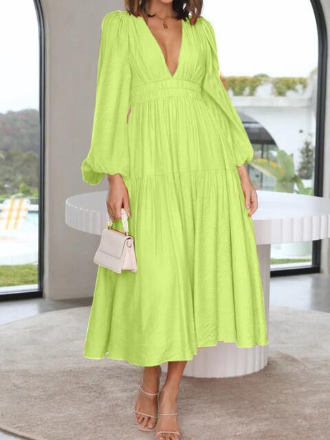 a woman in a lime green dress