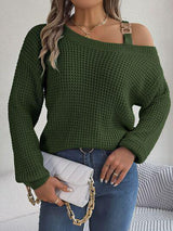 Asymmetrical Neck Knit Balloon Sleeve Sweater-MXSTUDIO.COM