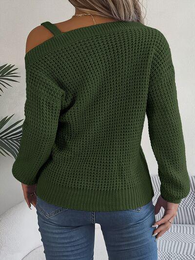 Asymmetrical Neck Knit Balloon Sleeve Sweater-MXSTUDIO.COM