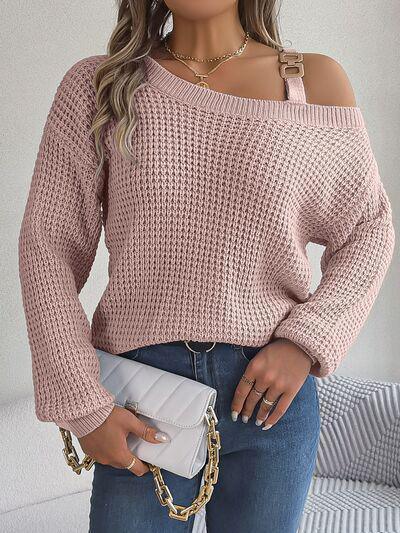 Asymmetrical Neck Knit Balloon Sleeve Sweater-MXSTUDIO.COM