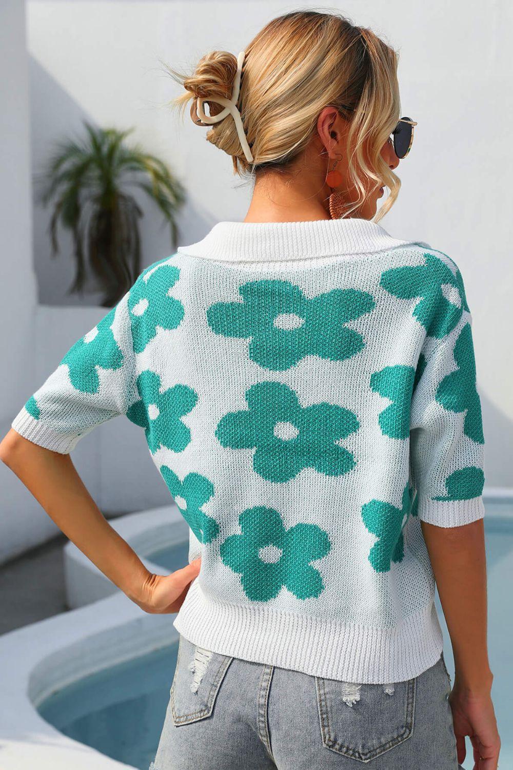 At Ease Floral Knit Half Sleeve Top - MXSTUDIO.COM