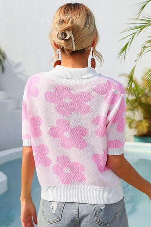 At Ease Floral Knit Half Sleeve Top - MXSTUDIO.COM