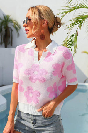 At Ease Floral Knit Half Sleeve Top - MXSTUDIO.COM