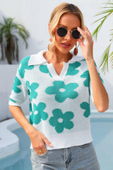 At Ease Floral Knit Half Sleeve Top - MXSTUDIO.COM