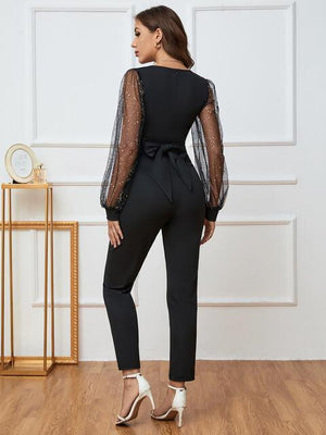 At Her Finest Black Plunge Neck Jumpsuit - MXSTUDIO.COM