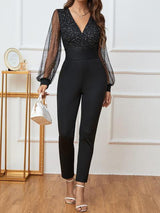 At Her Finest Black Plunge Neck Jumpsuit - MXSTUDIO.COM