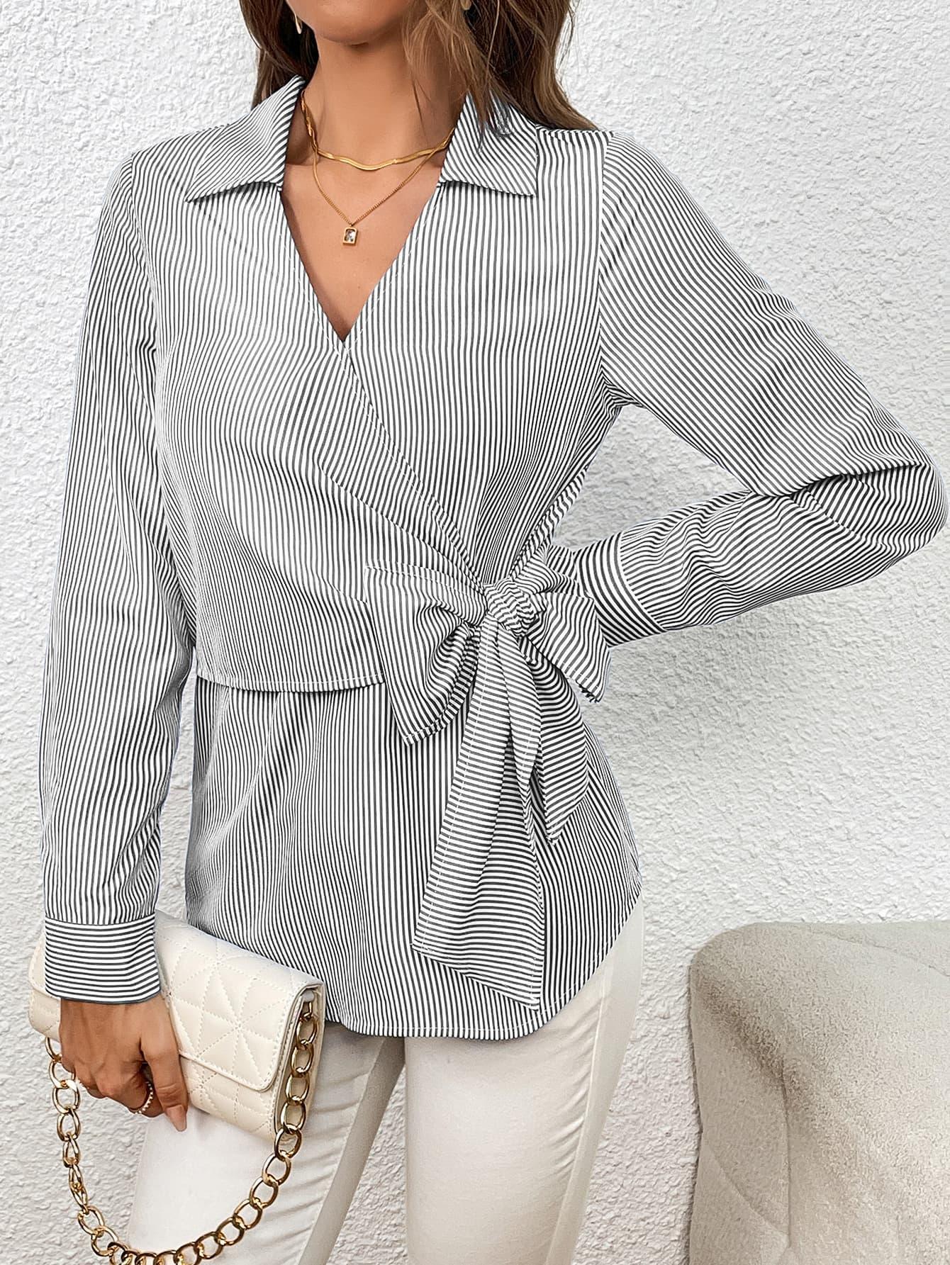 At Her Finest Bow Tie Waist Long Sleeve Blouse - MXSTUDIO.COM