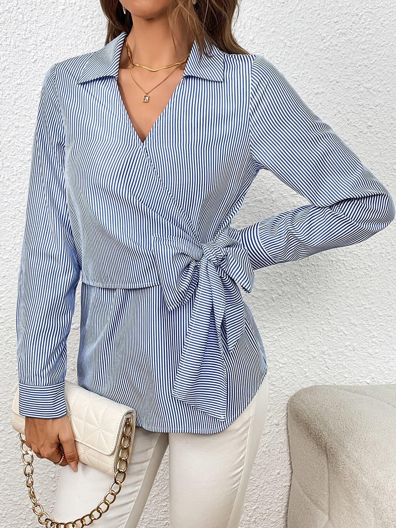 At Her Finest Bow Tie Waist Long Sleeve Blouse - MXSTUDIO.COM