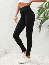 Athleisure High Waist Black Leggings With Slits - MXSTUDIO.COM