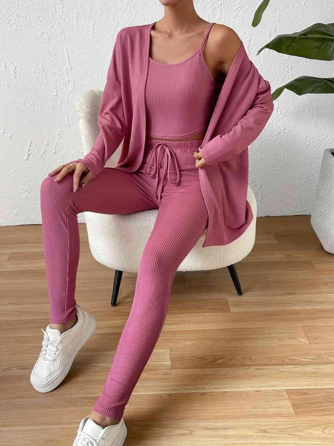 Athleisure Open Front Cardigan Crop Top and Pants Set - MXSTUDIO.COM