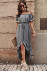 Attention-Grabbing Off Shoulder High Low Dress - MXSTUDIO.COM