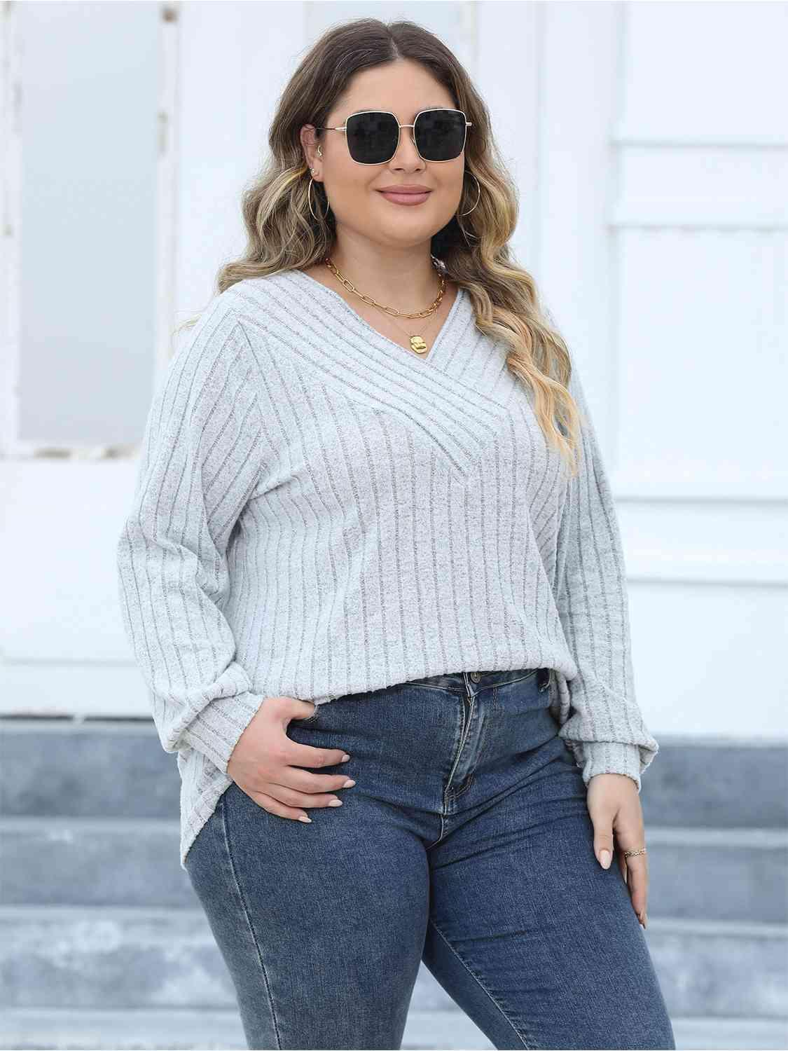 Attentively Ribbed Plus Size Long Sleeve Top - MXSTUDIO.COM