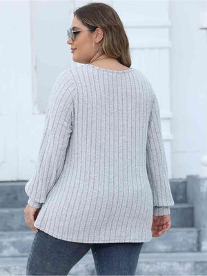 Attentively Ribbed Plus Size Long Sleeve Top - MXSTUDIO.COM