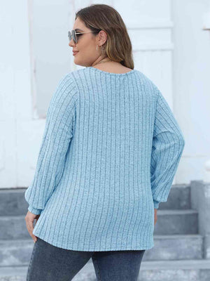 Attentively Ribbed Plus Size Long Sleeve Top - MXSTUDIO.COM