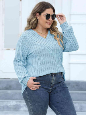 Attentively Ribbed Plus Size Long Sleeve Top - MXSTUDIO.COM