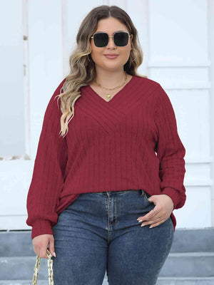 Attentively Ribbed Plus Size Long Sleeve Top - MXSTUDIO.COM