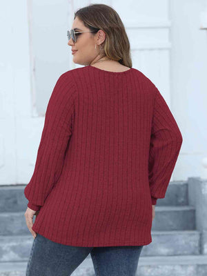 Attentively Ribbed Plus Size Long Sleeve Top - MXSTUDIO.COM