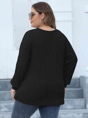 Attentively Ribbed Plus Size Long Sleeve Top - MXSTUDIO.COM