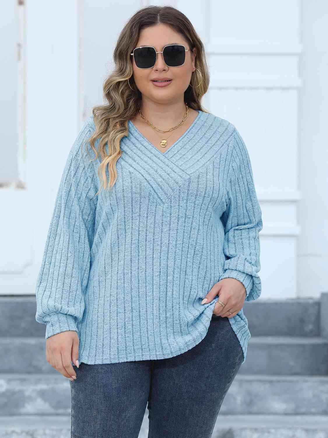 Attentively Ribbed Plus Size Long Sleeve Top - MXSTUDIO.COM