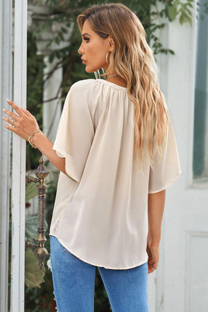 Attitude Matters Flutter Sleeve Notch Neck Blouse - MXSTUDIO.COM