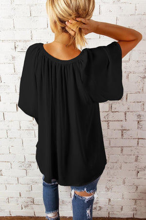 Attitude Matters Flutter Sleeve Notch Neck Blouse - MXSTUDIO.COM