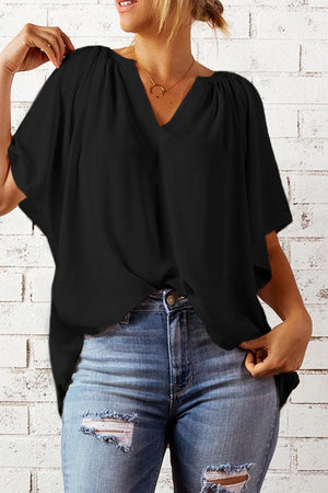 Attitude Matters Flutter Sleeve Notch Neck Blouse - MXSTUDIO.COM