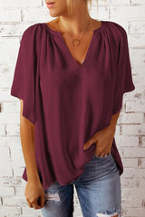 Attitude Matters Flutter Sleeve Notch Neck Blouse - MXSTUDIO.COM