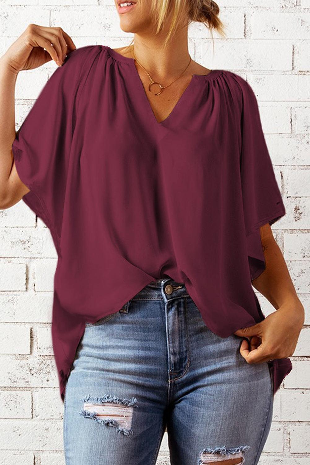 Attitude Matters Flutter Sleeve Notch Neck Blouse - MXSTUDIO.COM