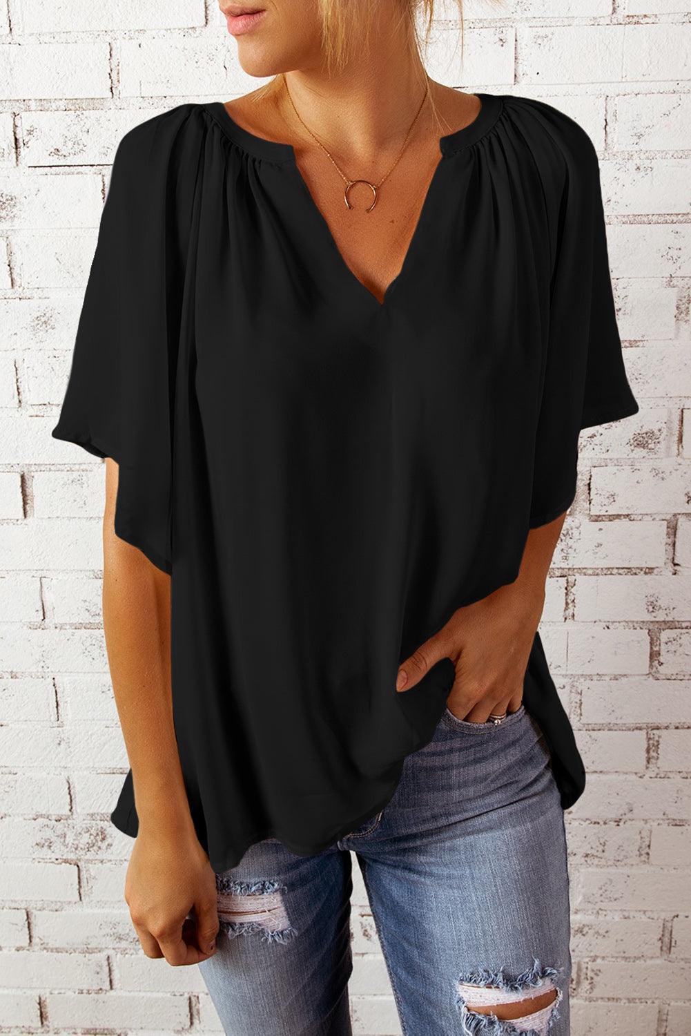 Attitude Matters Flutter Sleeve Notch Neck Blouse - MXSTUDIO.COM