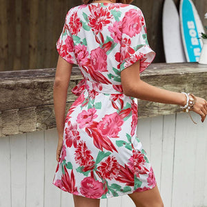 Attract Attention Floral Short Sleeve Mini Dress - MXSTUDIO.COM