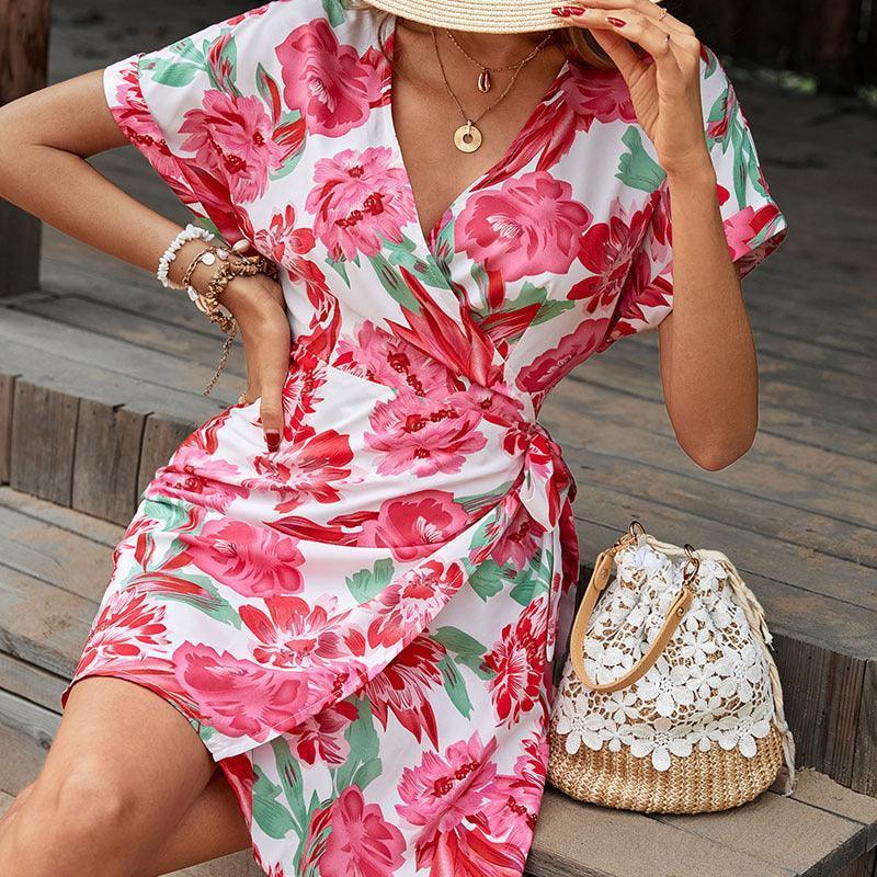 Attract Attention Floral Short Sleeve Mini Dress - MXSTUDIO.COM