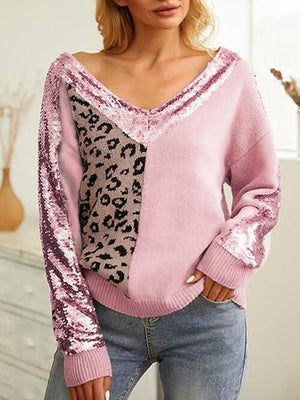 Attract Attention Leopard Sequin Sweater-MXSTUDIO.COM