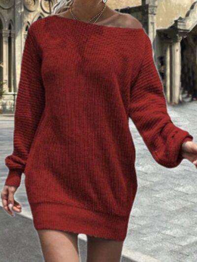 Attractive Knit Boat Neck Sweater Dress-MXSTUDIO.COM