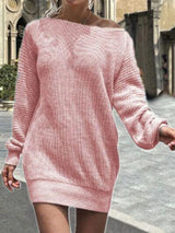 Attractive Knit Boat Neck Sweater Dress-MXSTUDIO.COM
