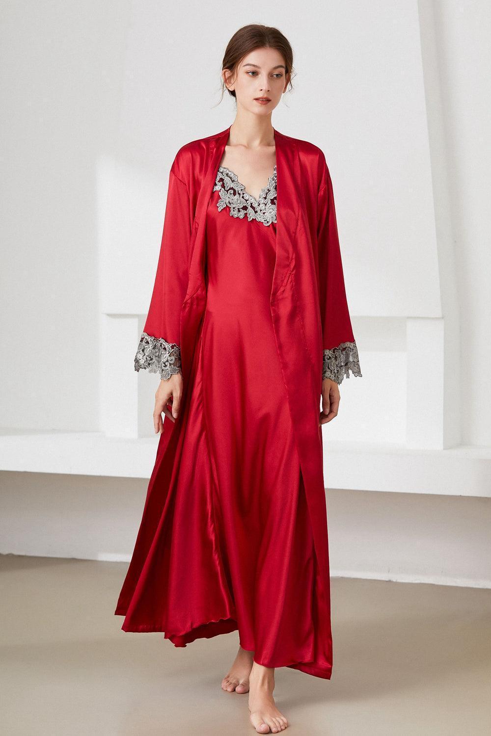 Attractive Long Satin Night Dress and Robe Set - MXSTUDIO.COM