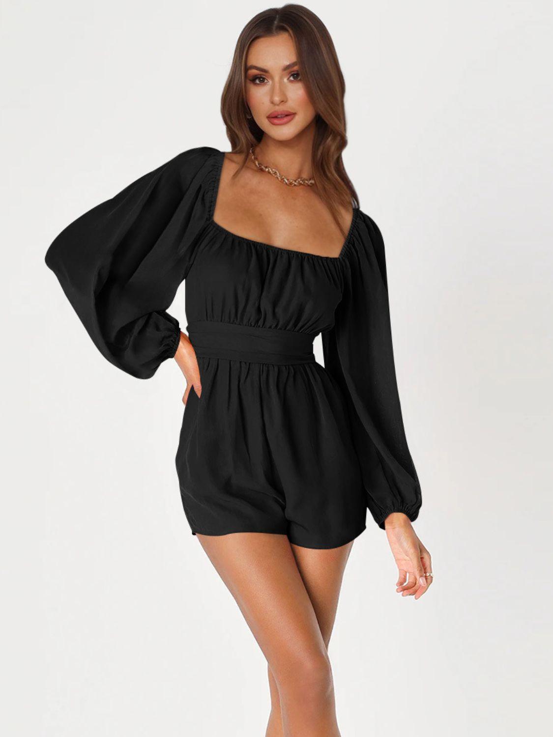 Attractive Long Sleeve Square Neck Romper - MXSTUDIO.COM