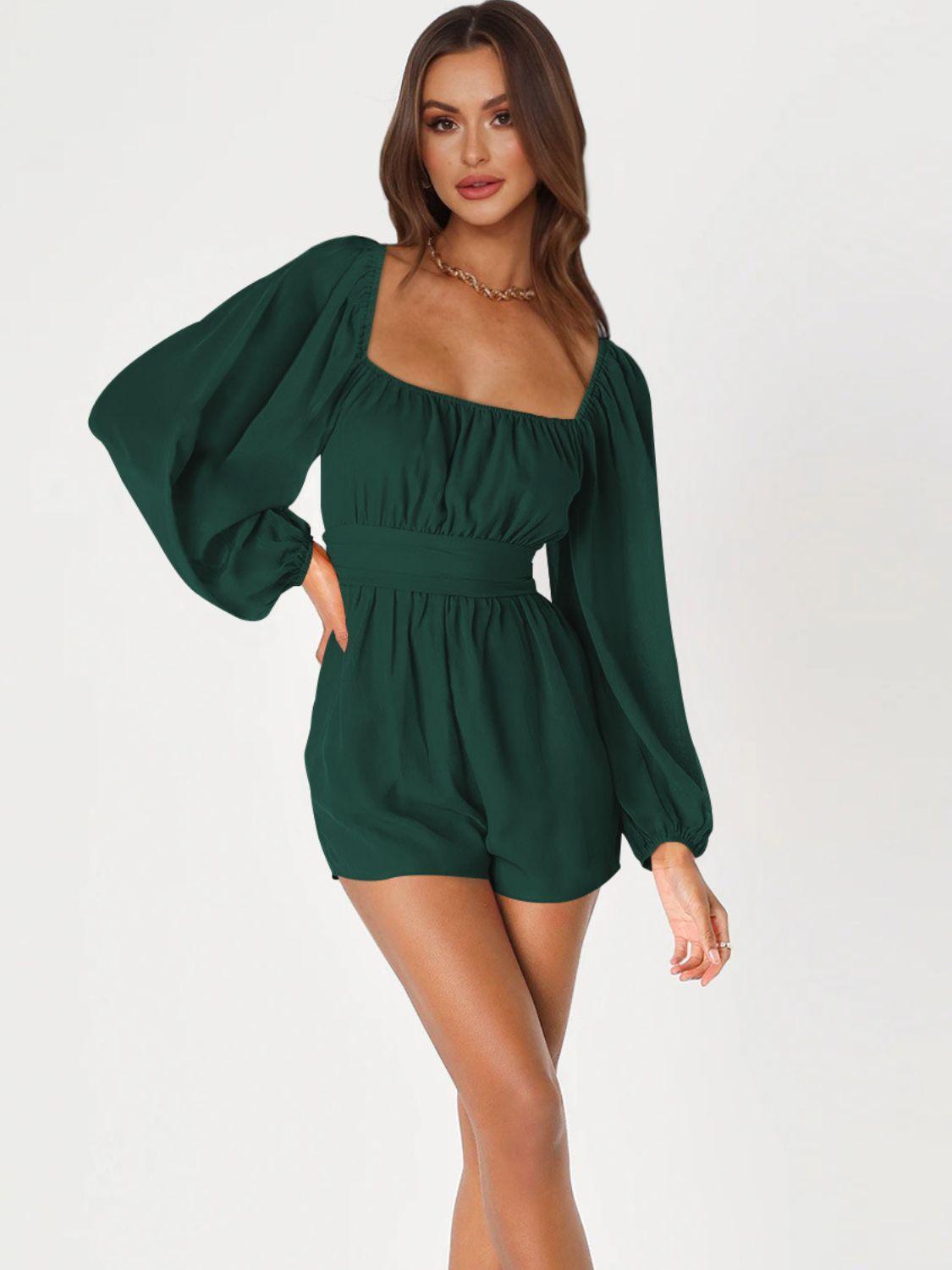 Attractive Long Sleeve Square Neck Romper - MXSTUDIO.COM