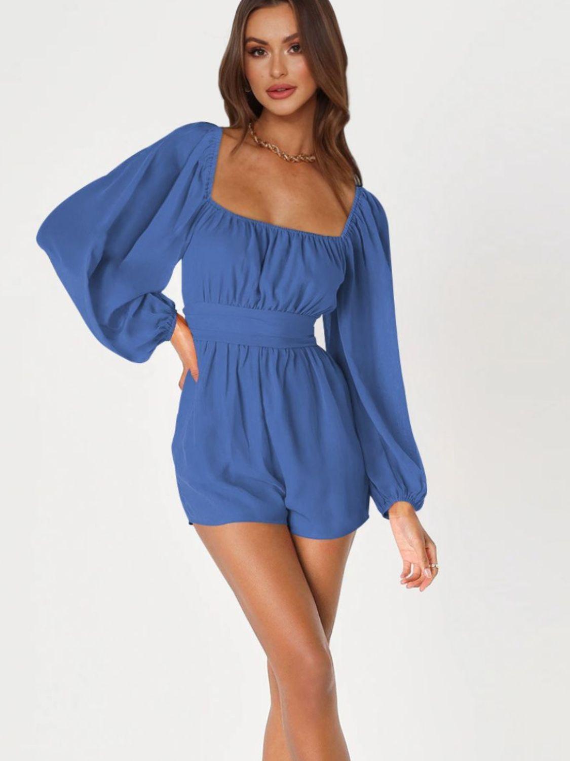 Attractive Long Sleeve Square Neck Romper - MXSTUDIO.COM