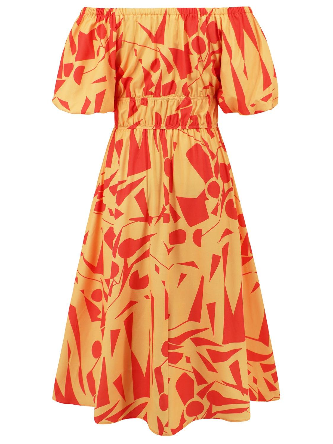 a yellow and red dress with a pattern on it