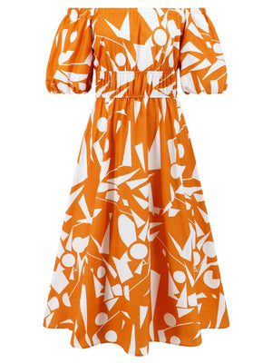 an orange and white dress with a pattern on it