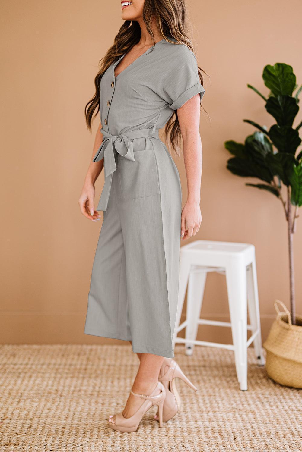 Authentic Me Short Sleeve Cropped Jumpsuit - MXSTUDIO.COM