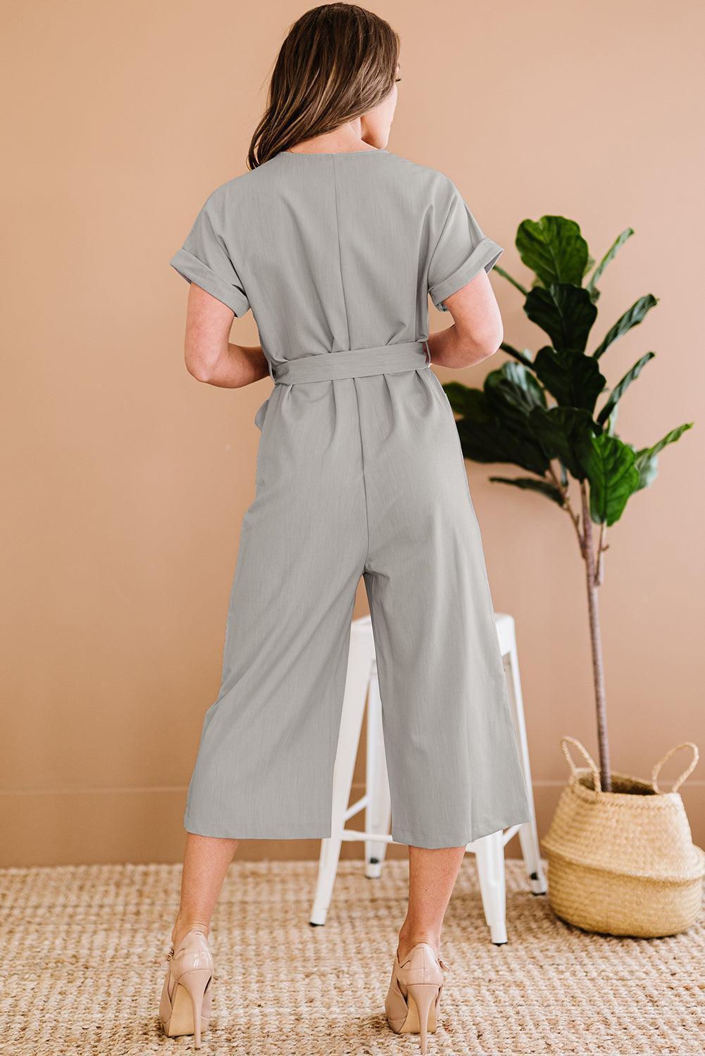 Authentic Me Short Sleeve Cropped Jumpsuit - MXSTUDIO.COM