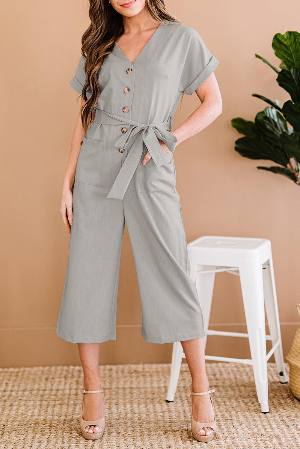 Authentic Me Short Sleeve Cropped Jumpsuit - MXSTUDIO.COM