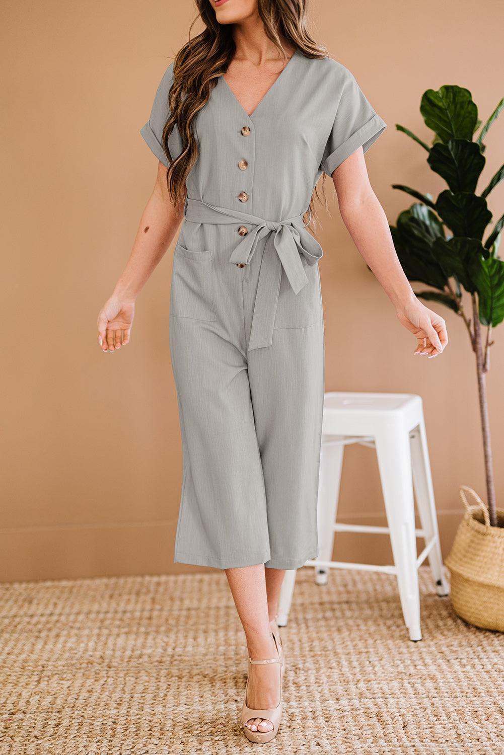 Authentic Me Short Sleeve Cropped Jumpsuit - MXSTUDIO.COM